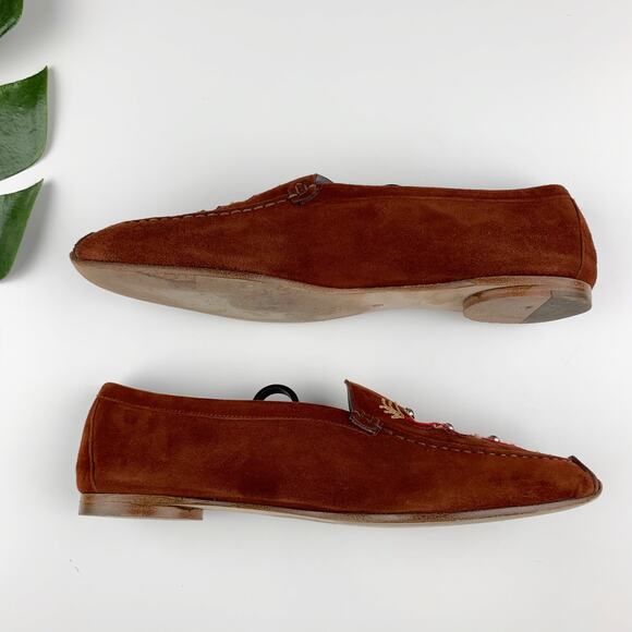 Bruno Magli Sport Flats Brown Suede Jeweled Embroidered Women's 9 - Picture 8 of 10